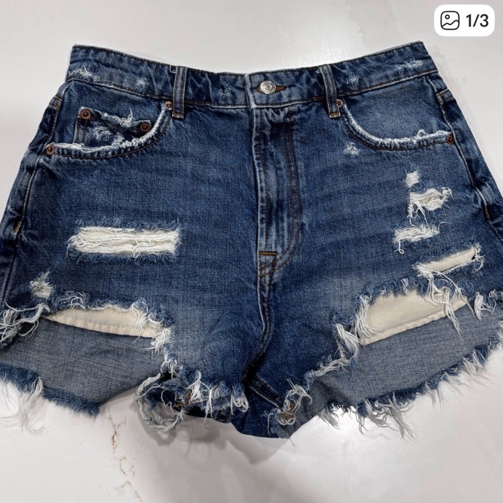 Zara Blue Distressed Jean Shorts